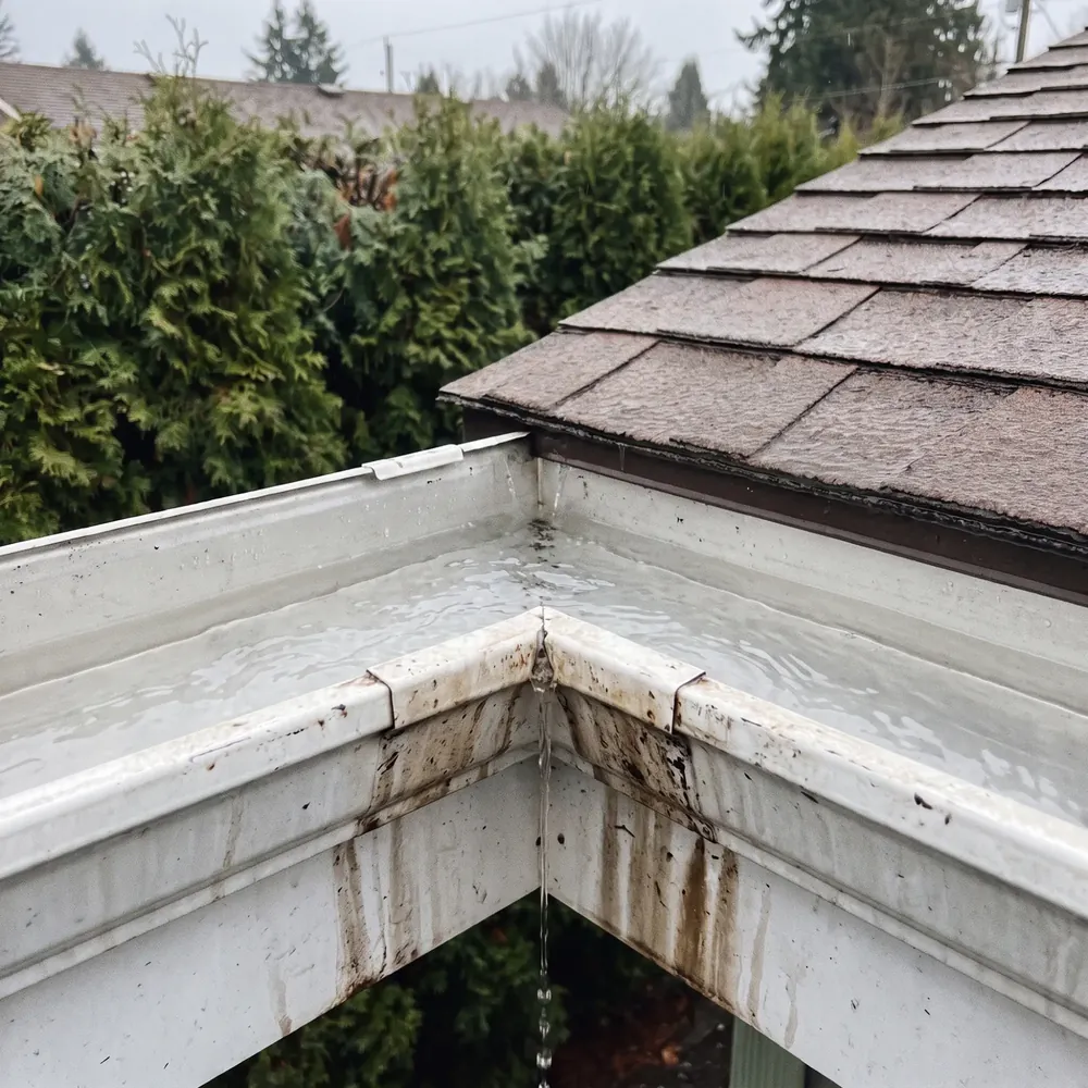 After: the same gutter corner cleared of needles