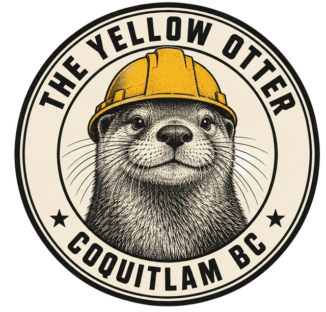 The Yellow Otter badge: an otter in a yellow hard hat, Coquitlam BC